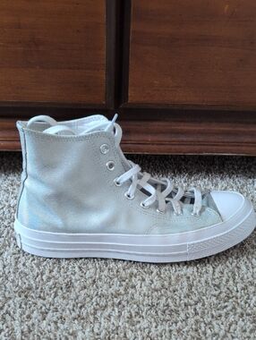 Women's High-Top Metallic Silver Canvas Sneakers